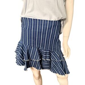 ZARA Denim railroad Striped skirt Ruffled Flounce asymmetrical‎ Medium